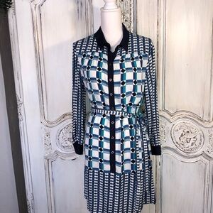 Maeve Colorful Graphic Button Down Long Sleeve Self Belt Dress Size 6